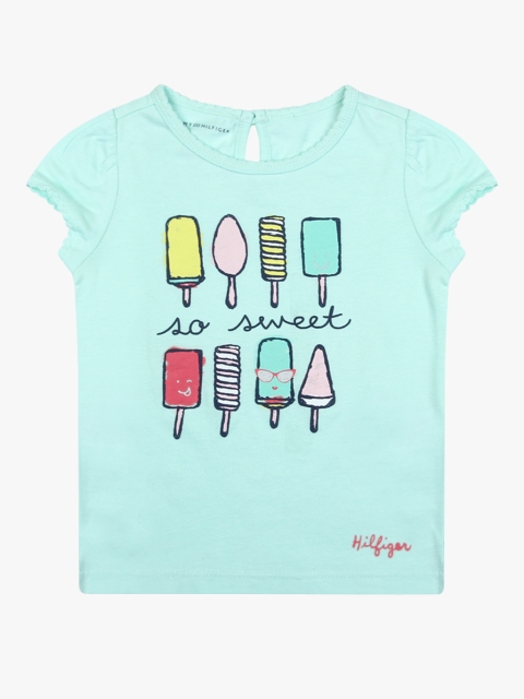 

Tommy Hilfiger Girls Turquoise Blue Printed Pure Cotton Top