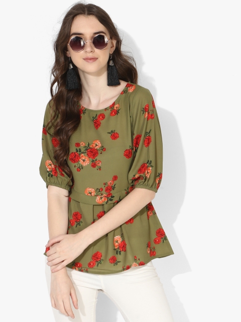 

MIAMINX Women Olive Green Printed Top