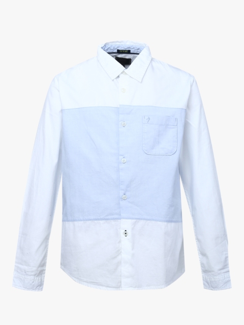 

Indian Terrain Boys White & Blue Regular Fit Colourblocked Casual Shirt