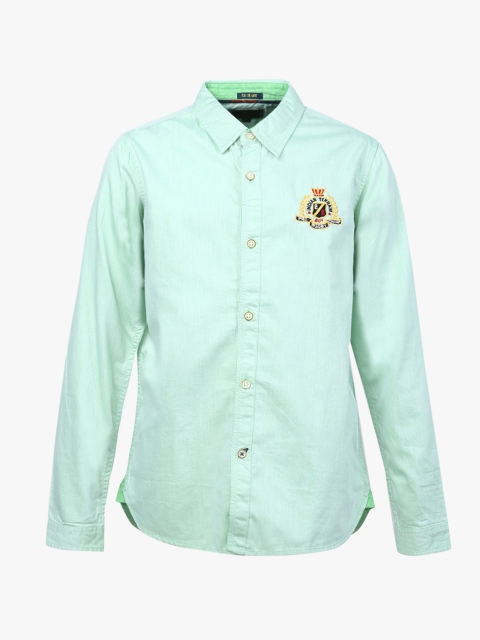 

Indian Terrain Boys Green Regular Fit Solid Casual Shirt With Embroidery