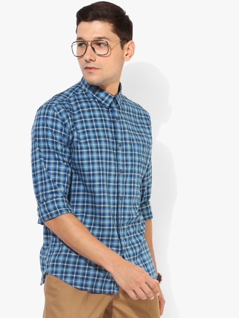 

Indian Terrain Men Blue Regular Fit Checked Casual Shirt