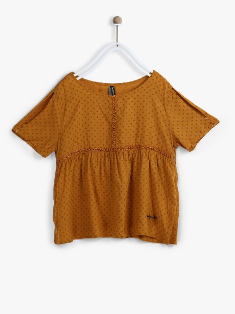 

Pepe Jeans Girls Mustard Brown & Black Ditsy Floral Print Top
