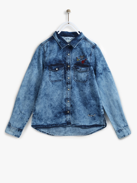 

Pepe Jeans Boys Blue Regular Fit Faded Denim Shirt