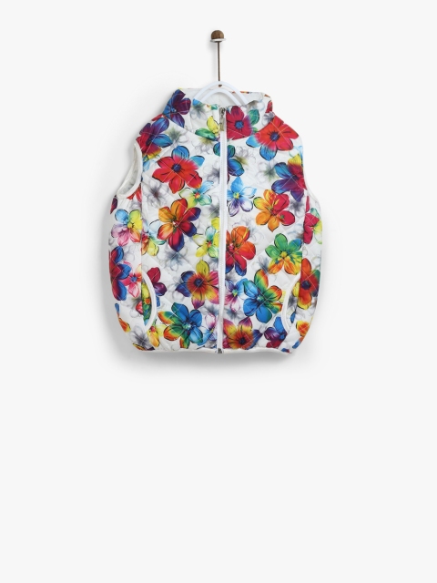 

Tiny Girl White & Red Floral Print Sleeveless Quilted Jacket
