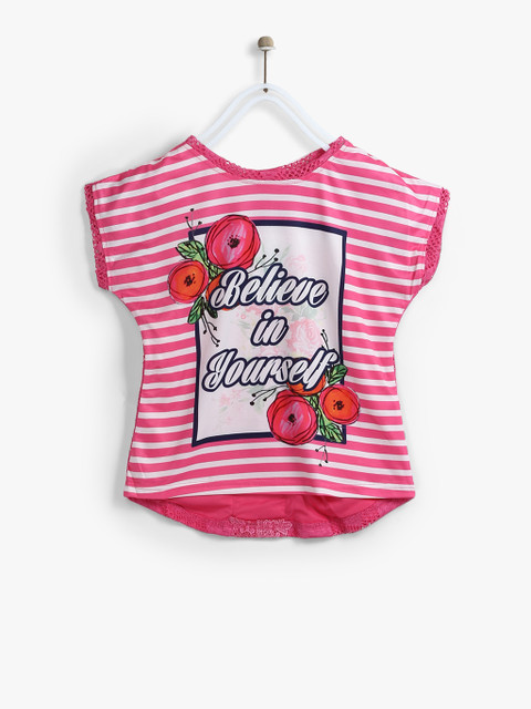 

Tiny Girl Pink & White Striped & Printed High-Low Top