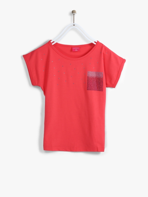 

Tiny Girl Coral Red Embellished Detail Casual Top