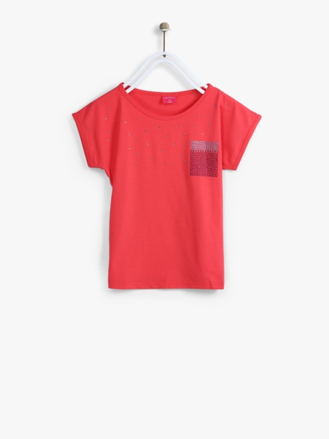 

Tiny Girl Coral Red Embellished Detail Casual Top