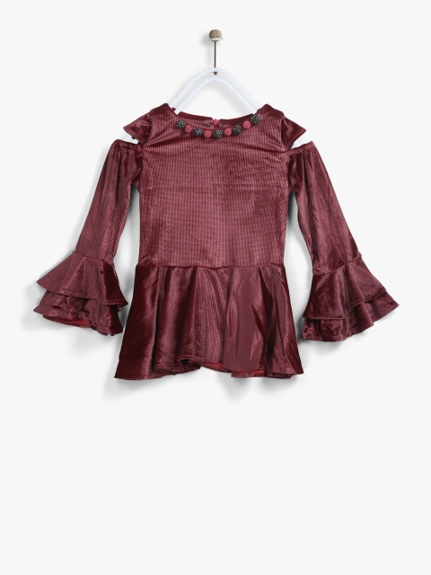 

Tiny Girl Burgundy Partywear Self-Design Top