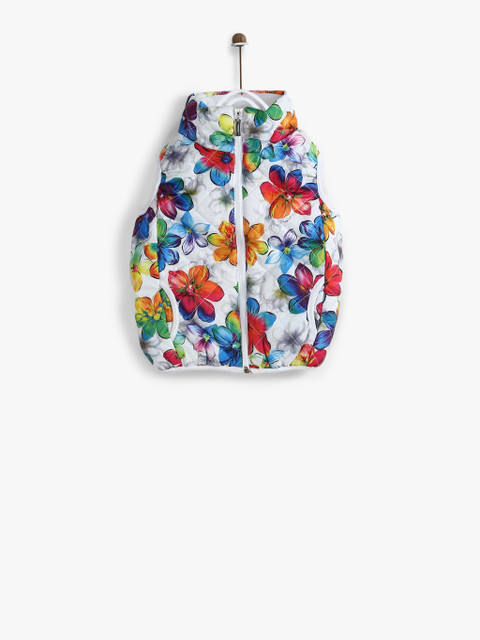 

Tiny Girl White & Red Printed Sleeveless Quilted Jacket
