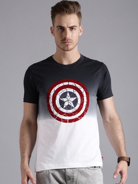 

Kook N Keech Marvel Grey White Ombre-Dyed Captain America Printed Pure Cotton T-shirt