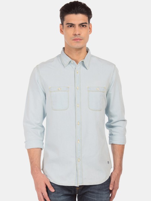

Aeropostale Men Blue Regular Fit Solid Casual Denim Shirt