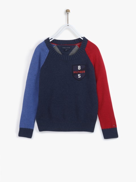 

Tommy Hilfiger Boys Navy Blue & Grey Melange Colourblocked Pullover