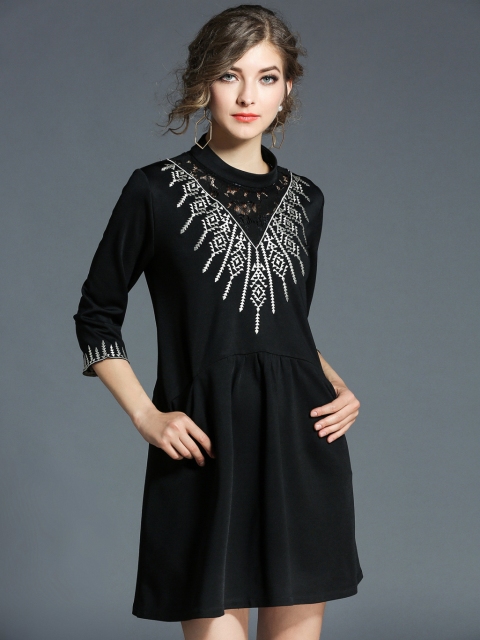 

JC Collection Women Black & Silver Embroidered A-Line Dress