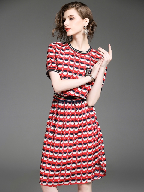 

JC Collection Women Red & White Printed A-Line Dress