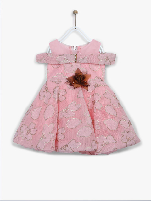 

Priyank Girls Pink Self Design Sequinned Fit and Flare Dress