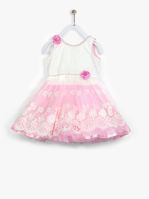 

Priyank Girls White & Pink Embroidered Fit and Flare Dress