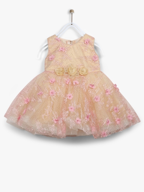 

Priyank Girls Peach-Coloured & Pink Self Design Fit and Flare Dress