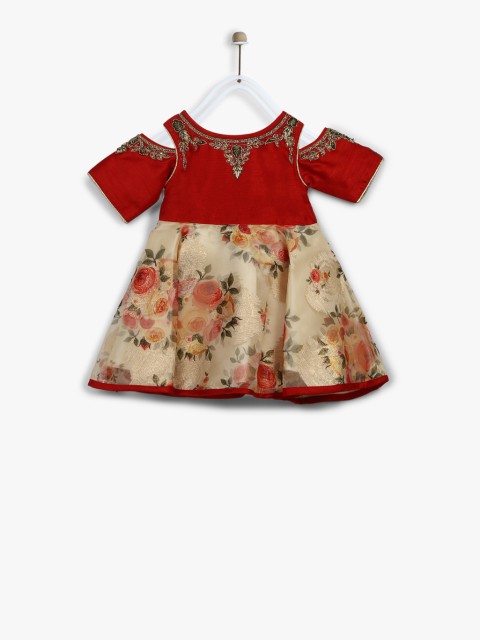 

Priyank Girls Red & Cream-Coloured Printed Fit and Flare Dress