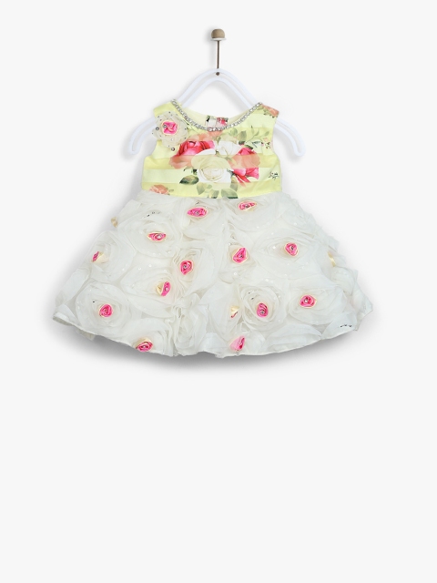 

Priyank Girls Off-White & Pink Printed Fit and Flare Dress