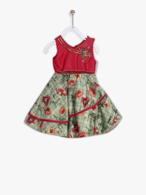 

Priyank Girls Red & Green Printed Fit and Flare Dress