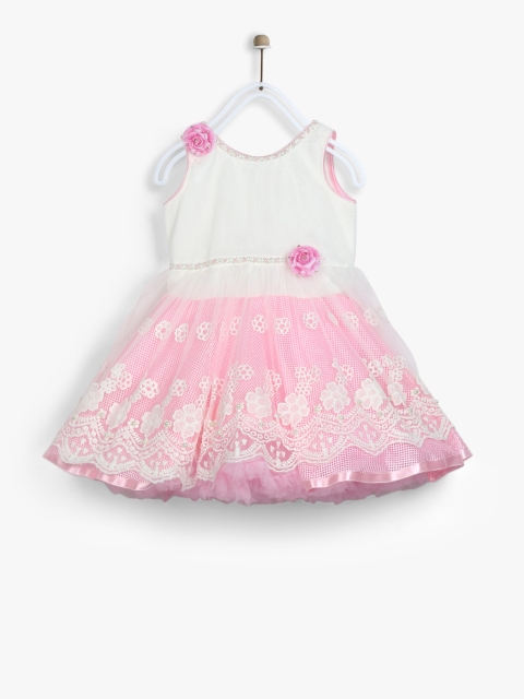 

Priyank Girls White Self Design Fit and Flare Dress