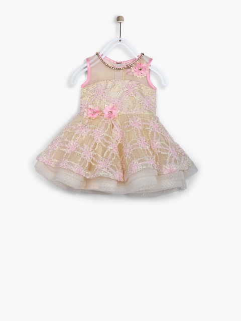 

Priyank Girls Beige Self Design Fit and Flare Dress