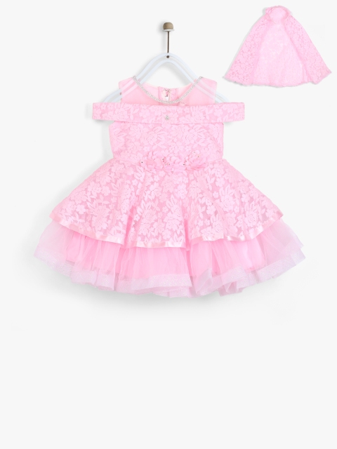 

Priyank Girls Pink Self Design Fit and Flare Dress