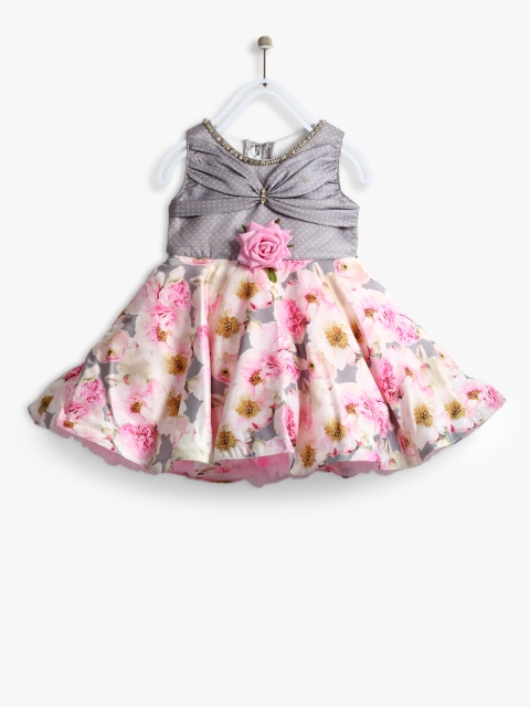 

Priyank Girls Cream-Coloured & Grey Printed Fit and Flare Dress