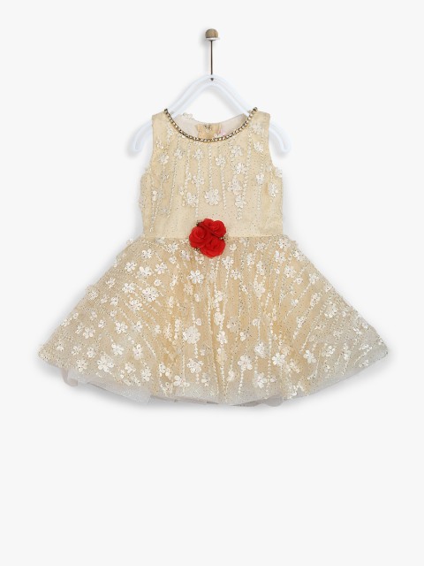 

Priyank Girls Gold-Toned Self Design Fit and Flare Dress