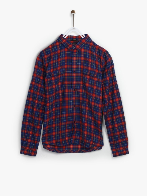 

Indian Terrain Boys Red & Navy Blue Regular Fit Checked Casual Shirt