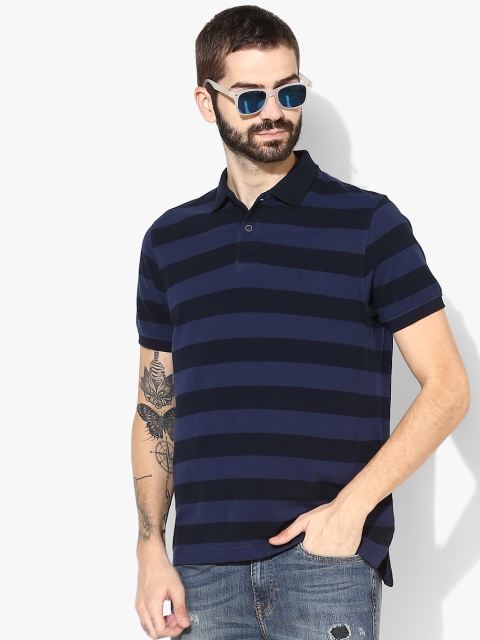 

SPYKAR Men Blue Striped Polo Collar T-shirt