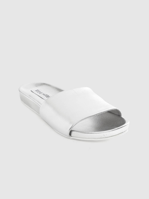 

Steve Madden Women Silver-Toned Solid Leather Open Toe Flats