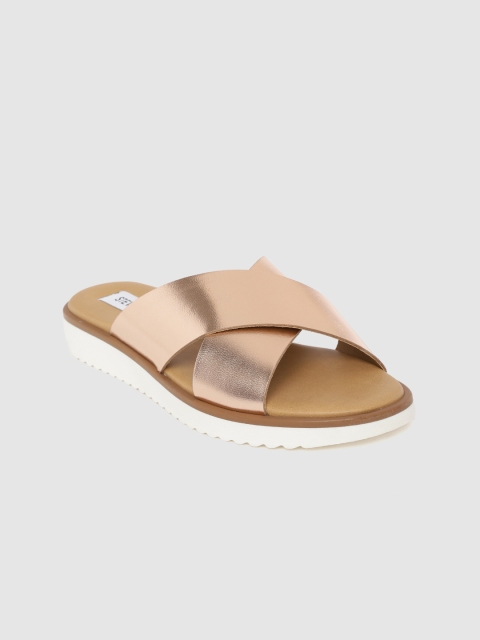 

Steve Madden Women Rose Gold-Toned Solid Leather Open Toe Flats