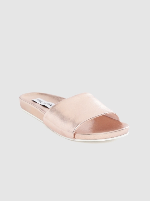

Steve Madden Women Rose Gold-Toned Solid Leather Open Toe Flats