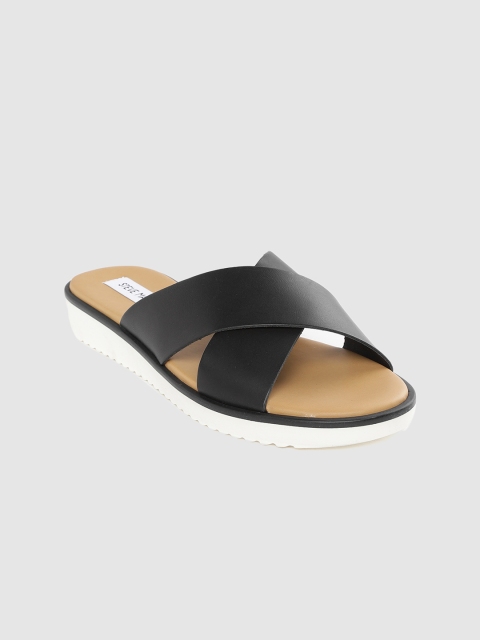 

Steve Madden Women Black Solid Leather Open Toe Flats