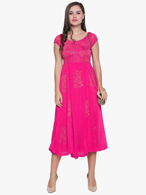 

Ira Soleil Women Pink Printed Fit and Flare Dress