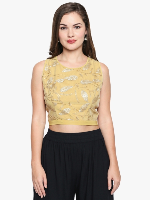 

Ira Soleil Women Yellow Embellished Blouson Crop Top