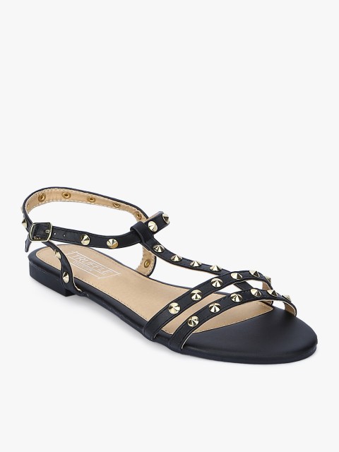 

Truffle Collection Women Black Embellished Open Toe Flats