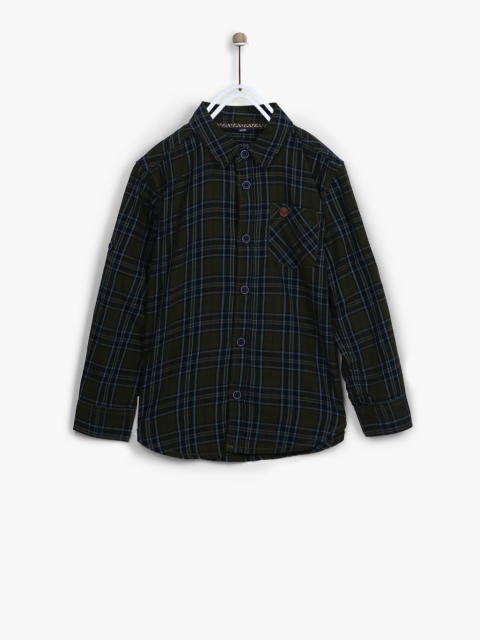 

Allen Solly Junior Boys Olive Green & Navy Blue Slim Fit Checked Casual Shirt