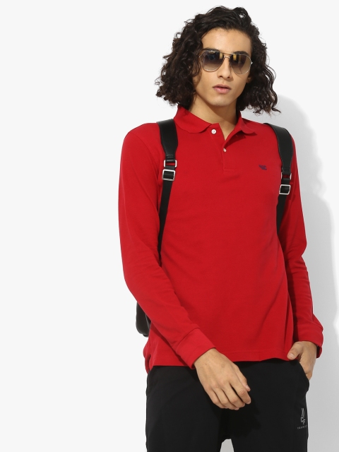 

YWC Men Red Solid Polo Collar T-shirt