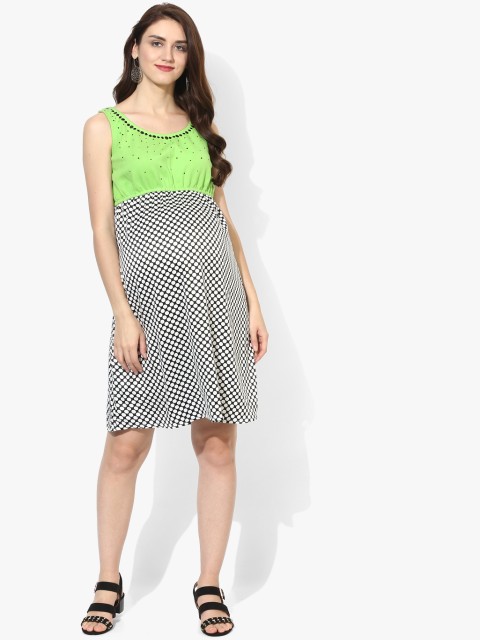 

Preggear Women Green & White Printed Maternity Empire Dress