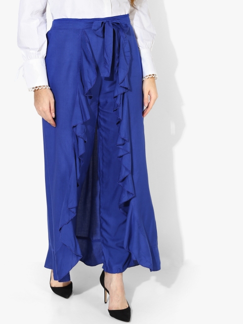 

Tripti Women Blue Solid Ruffled Skirt with Attached Trousers