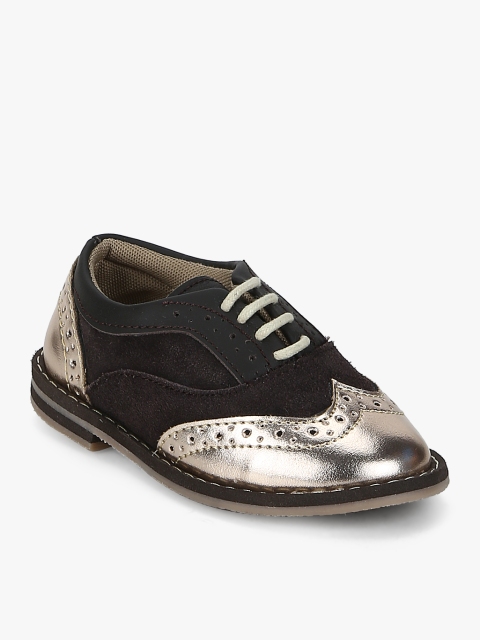 

TUSKEY Boys Coffee Brown & Gold-Toned Colourblocked Leather Brogues