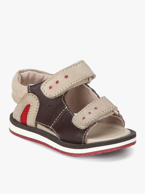 

TUSKEY Boys Beige & Coffee Brown Leather Comfort Sandals