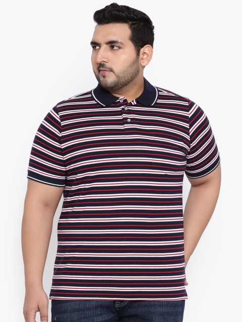 

aLL Plus Size Men Navy Red Striped Polo Collar T-shirt, Navy blue
