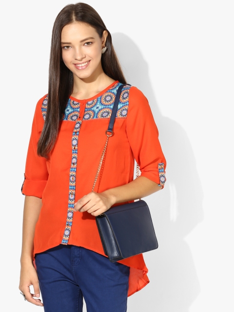 

GQ Women Orange & Blue Printed Detail Shirt Style Top