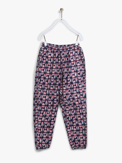 

Pepe Jeans Girls Navy Blue & Coral Pink Regular Fit Printed Trousers