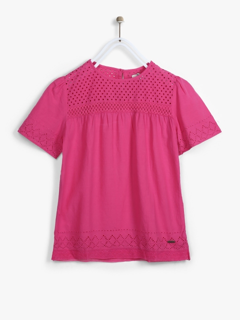 

Pepe Jeans Girls Pink Schiffli Embroidered A-Line Top