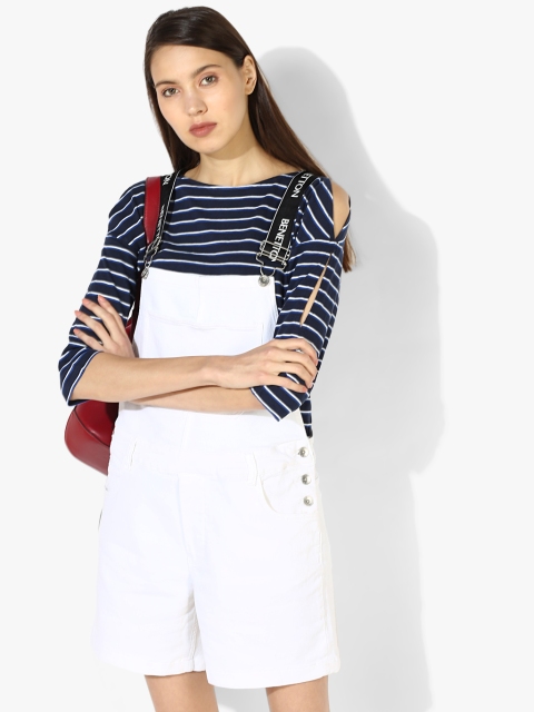 

United Colors of Benetton Women White Solid Denim Dungarees