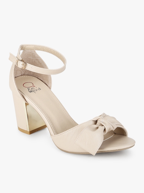 

KetImporta Women Cream-Coloured Solid Peep Toe Heels With Bow Detail